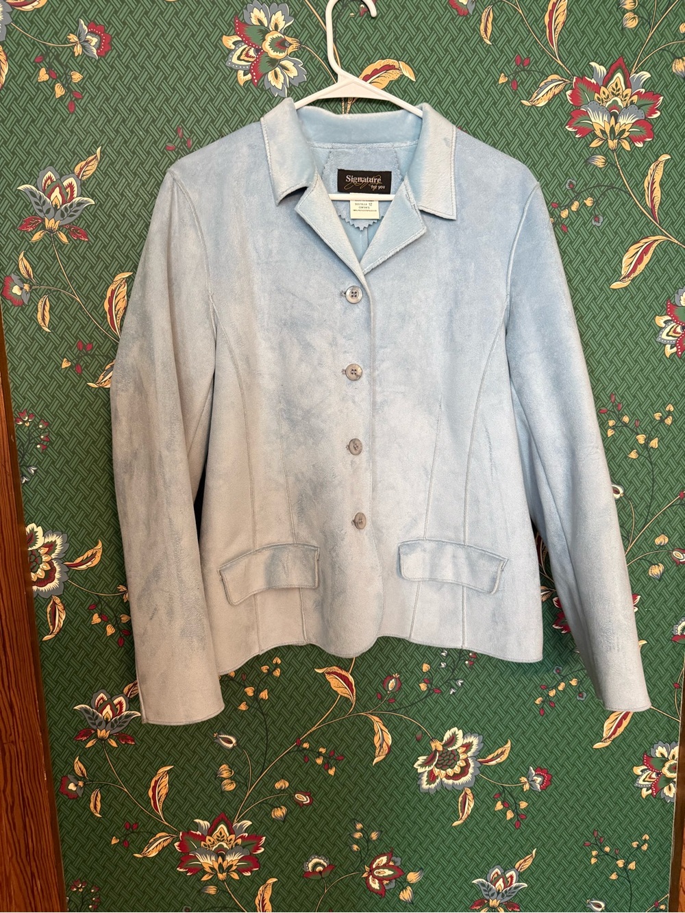 Vintage Light Blue Faux Suede-Style Women's Jacket